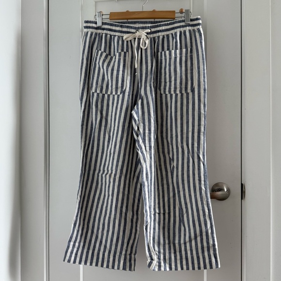 Splendid blue & white striped cotton linen wide leg cropped pants - Large - Picture 4 of 7